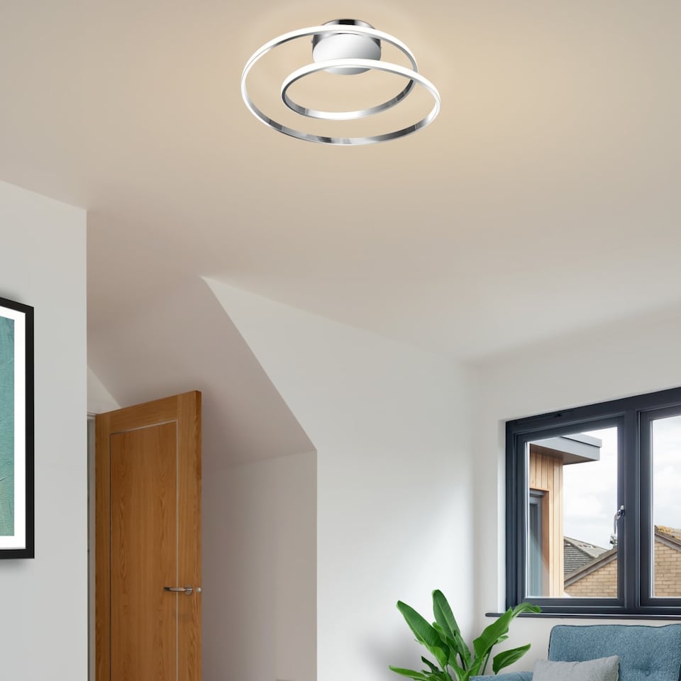 image 1 of COSYLYTE Alston Double Ring Integrated LED, Modern Ceiling Flush Light - Chrome | Chrome | 1