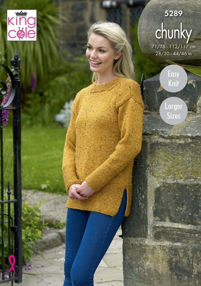 King Cole Chunky Tweed Knitting Pattern 5289, Sweaters for Women - 28 - 46 Inches - Easy