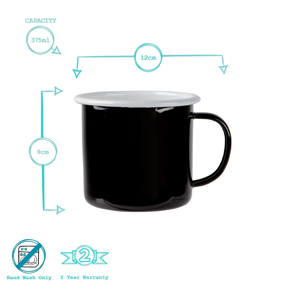 image 1 of Argon Tableware Coloured Enamel Mugs - 375ml - Black - Pack of 6 Black