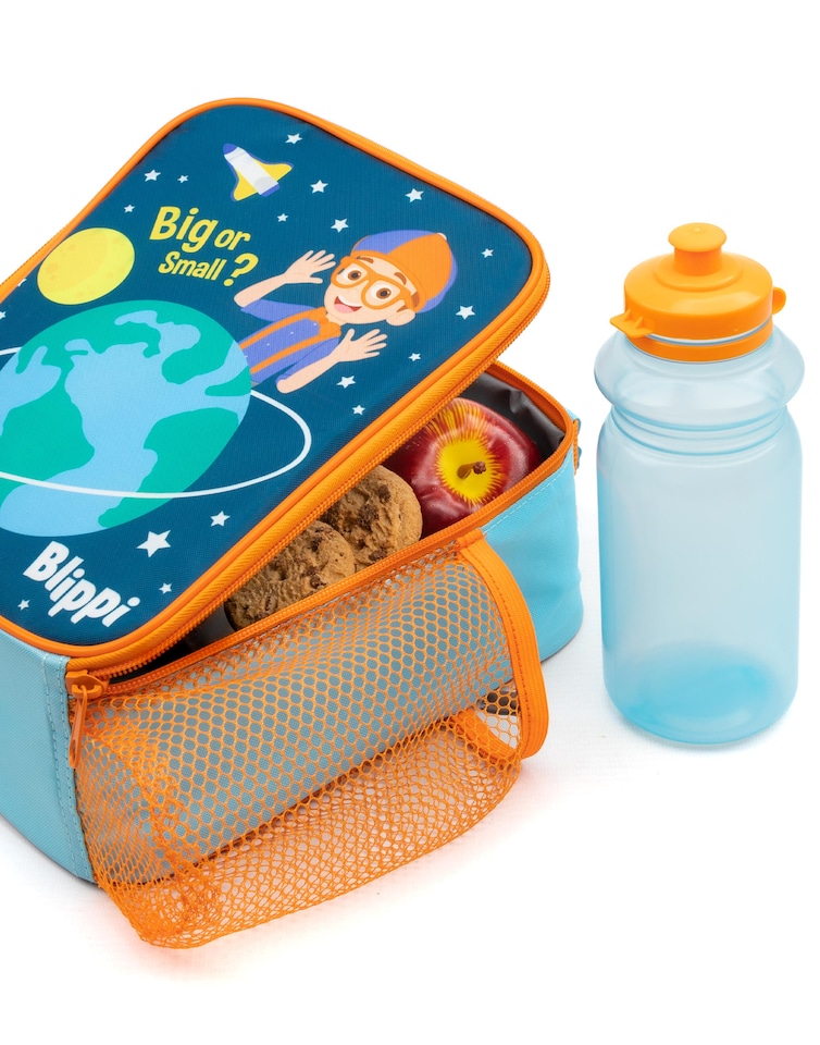 image 1 of Blippi Lunch Bag and Water Bottle Set for Kids | Carry Handle Lunch Box with BPA-Free Sports Bottle | Orange and Blue Learn Space Adventure | Toddlers' Nursery School Food Carrier | Keeps Food Fresh
