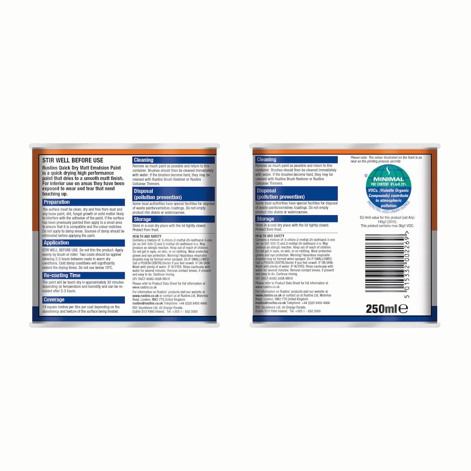 image 1 of Rustins Quick Dry Matt Emulsion Paint White 250ml