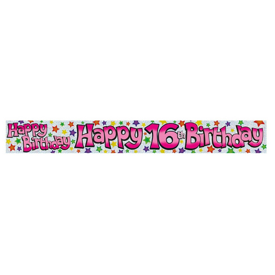 Expression Factory Childrens Girls Happy 16th Birthday Foil Banner - White/Pink - One Size