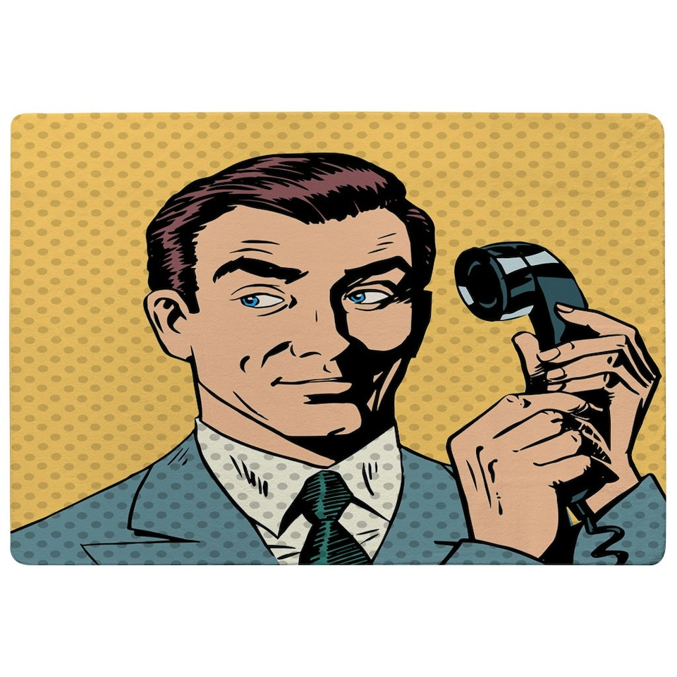 image 1 of Male businessman talking on the phone style pop art retro (Rug) Yellow | XL