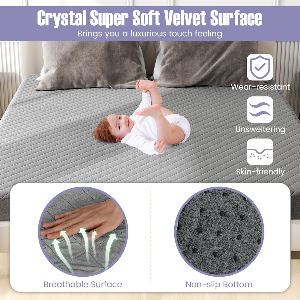 image 1 of COSTWAY Super King Size Mattress Protector Super Soft Velvet Mattress Topper