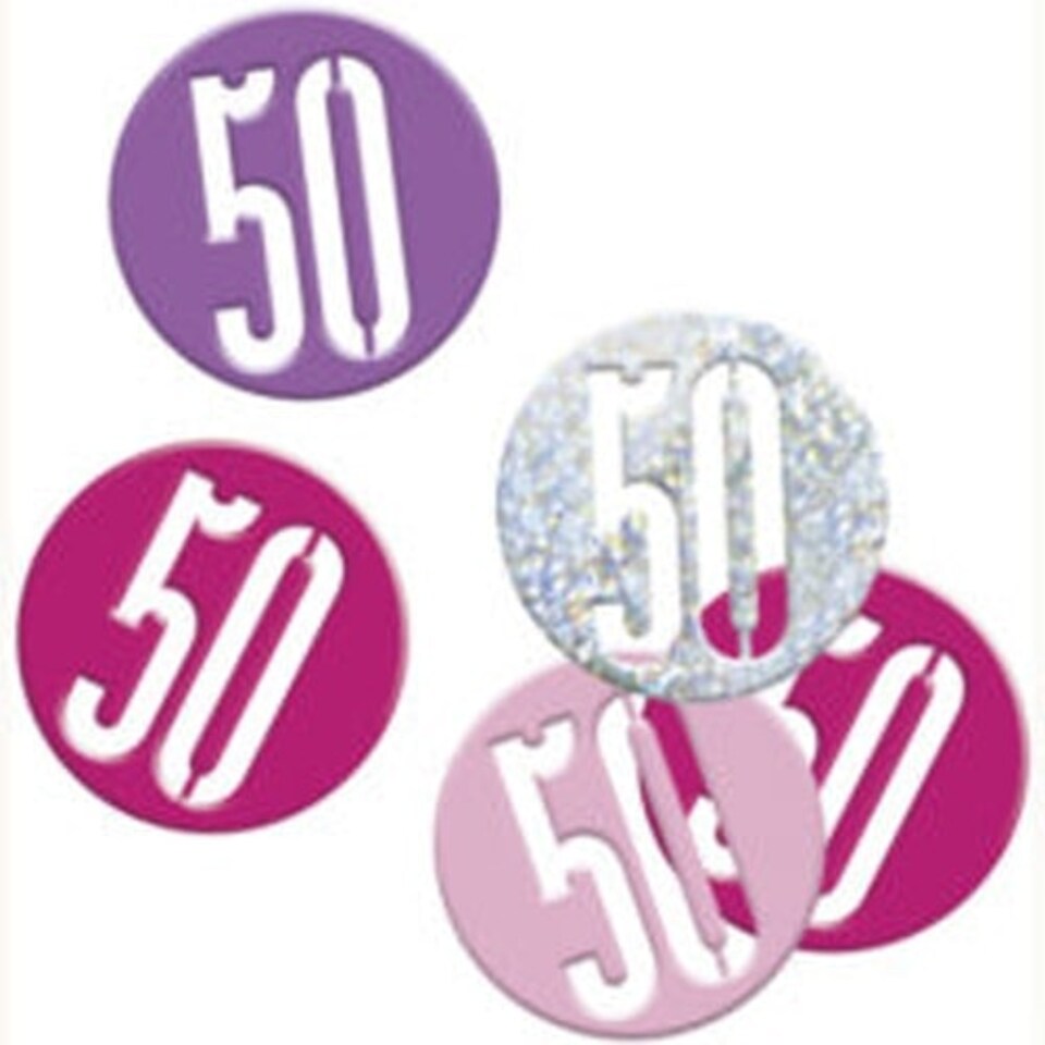 Pink Glitz Age 50 Holographic Assorted Table Confetti 14 Grams