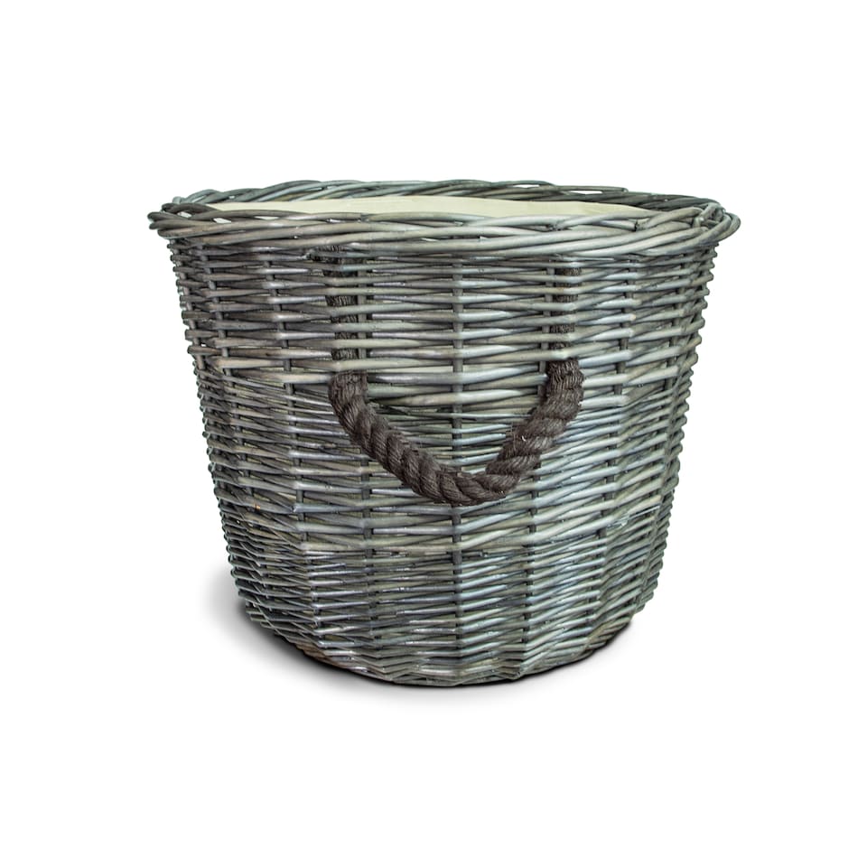 image 1 of Wickerfield Round Wicker Log Basket with Rope Handles and Fabric Lining
