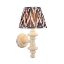 Carnaby Satin Almond White Paint Wall Light with Pearl Grey Fabric Zigzag Shade 20cm B22
