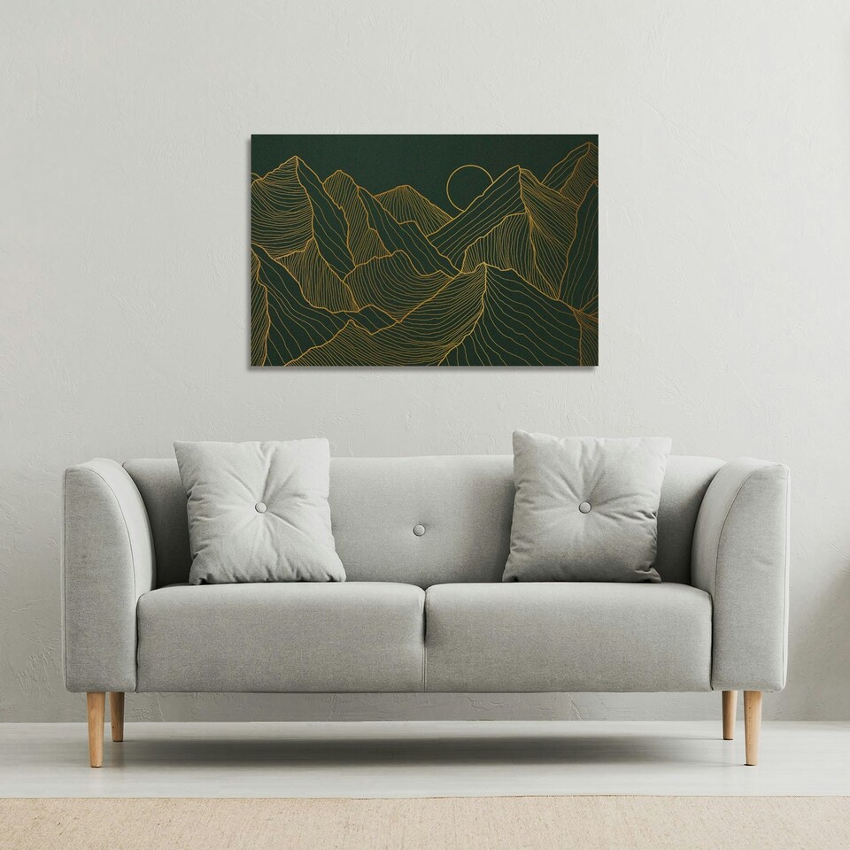 image 1 of Golden mountain line art (Canvas Print) 101 x 77 x 4cm