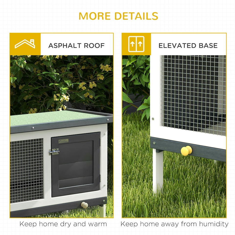image 1 of PawHut Rabbit Hutch, Guinea Pig Hutch Outdoor Cage w/ Asphalt Roof, Green