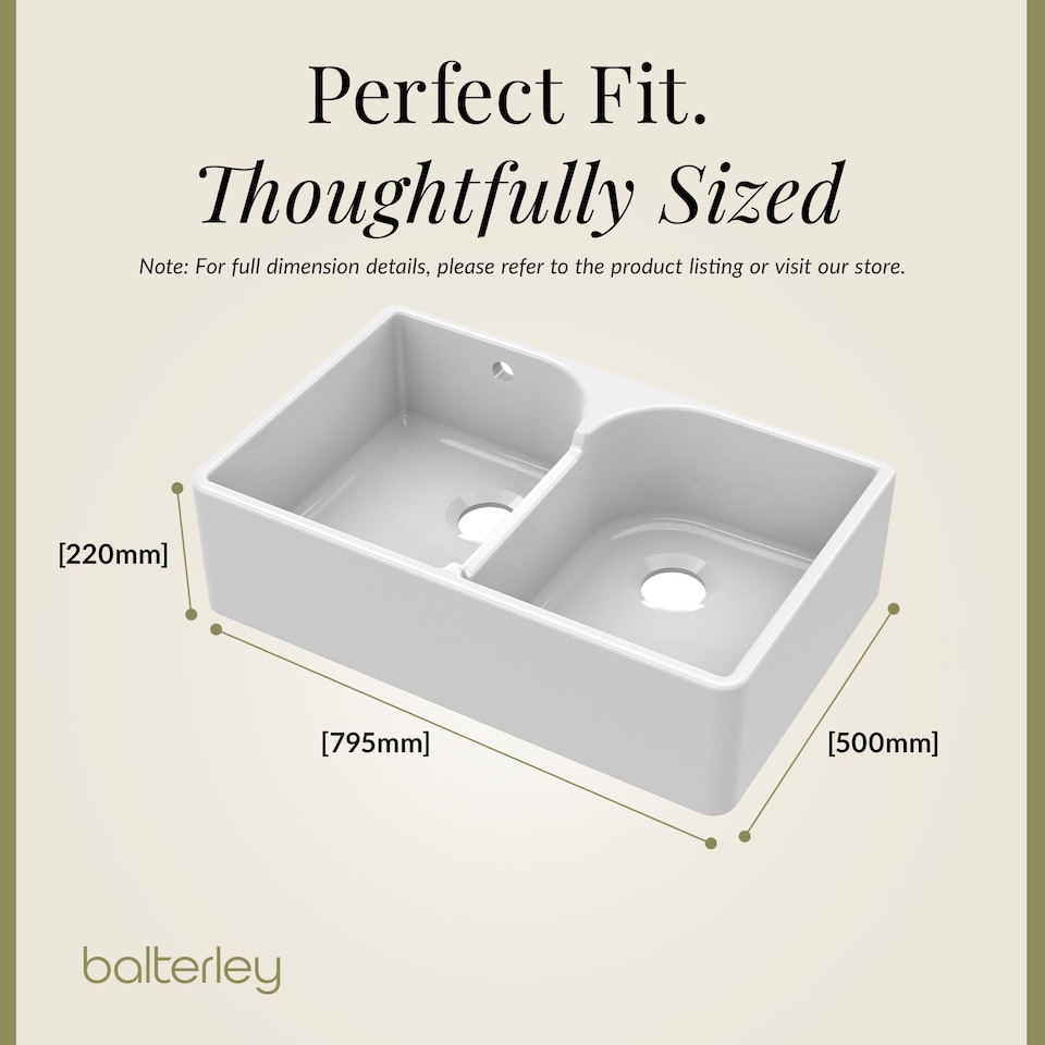image 1 of Balterley Fireclay Double Bowl Stepped Weir Butler Kitchen Sink - with Overflow | White | White | 1