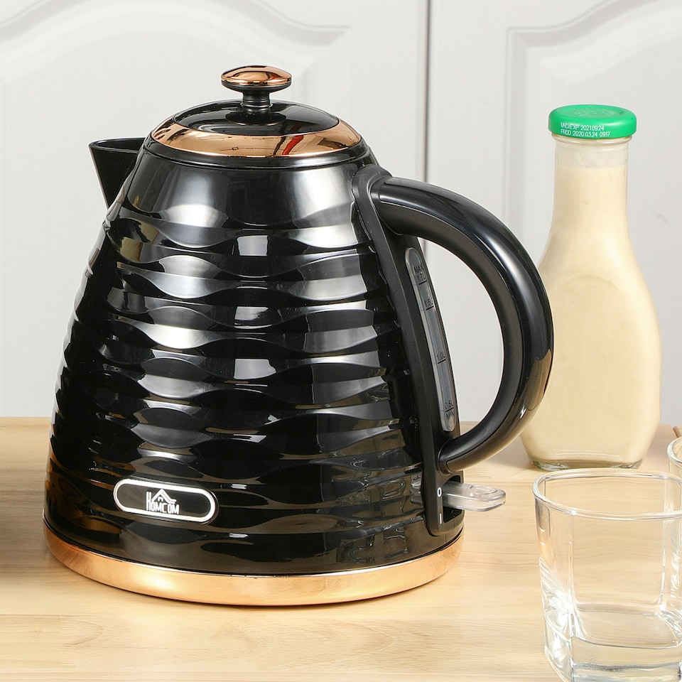 image 1 of HOMCOM Electric Kettle, Fast Boil, 1.7L, 3kW, Swivel, Black Ripple