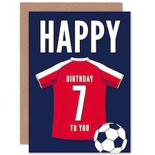 Football Strip Kit White Red Top On Age 7 Year Old Child Kids 7th Birthday Card