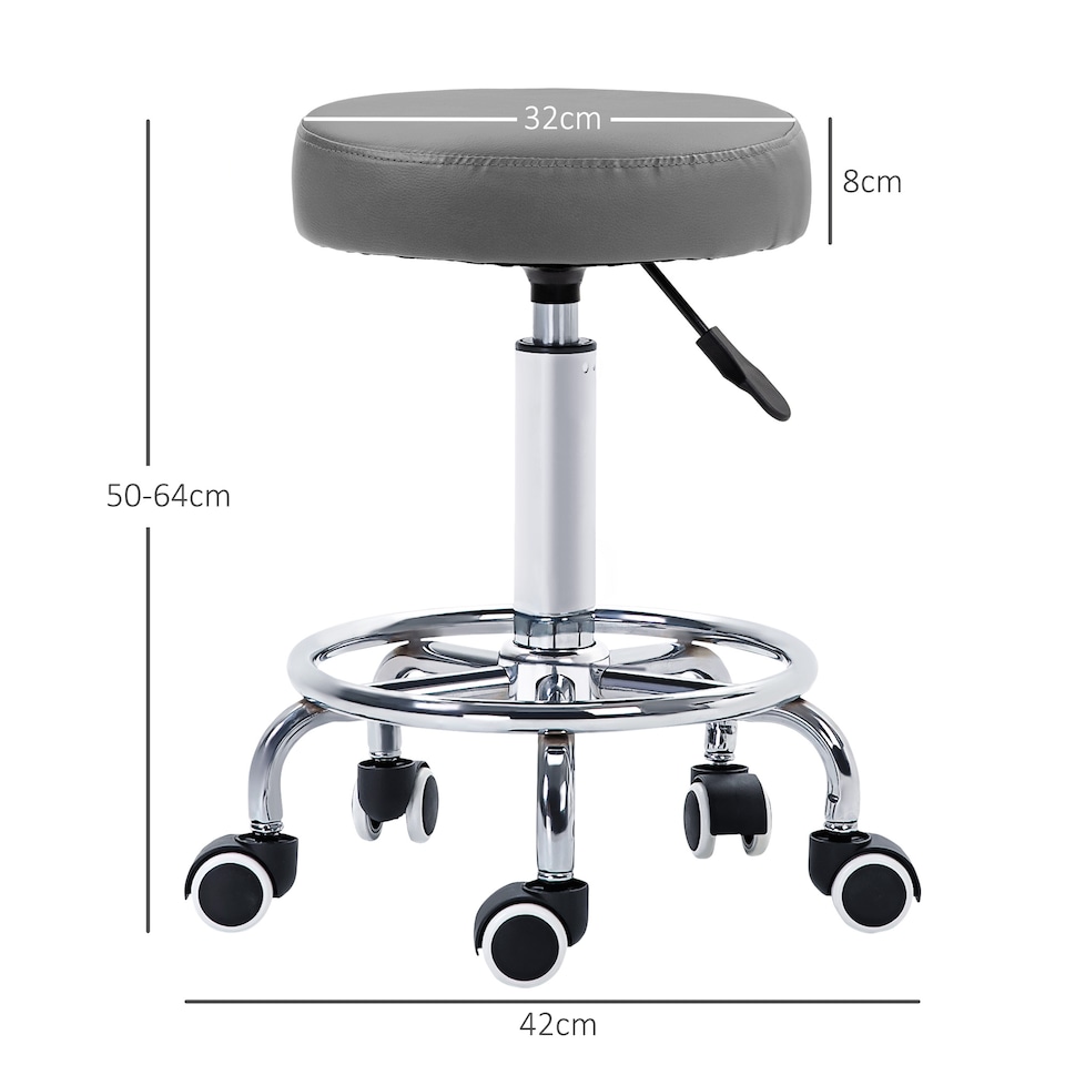 image 1 of Vinsetto Round PU leather Salon Beautician Stool Adjustable Height, Grey