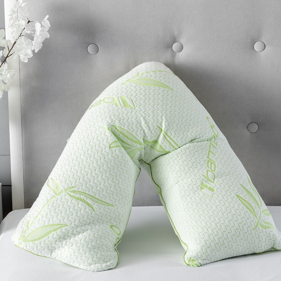 image 1 of Memory Foam V Shape Pillow Orthopedic Maternity Support Soft Cover Green