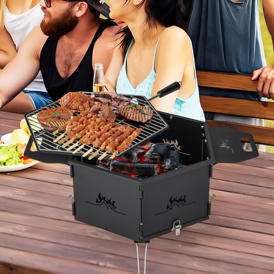 image 1 of Portable Charcoal Grill Stove 360° Rotatable Outdoor Hibachi Grill Smoker