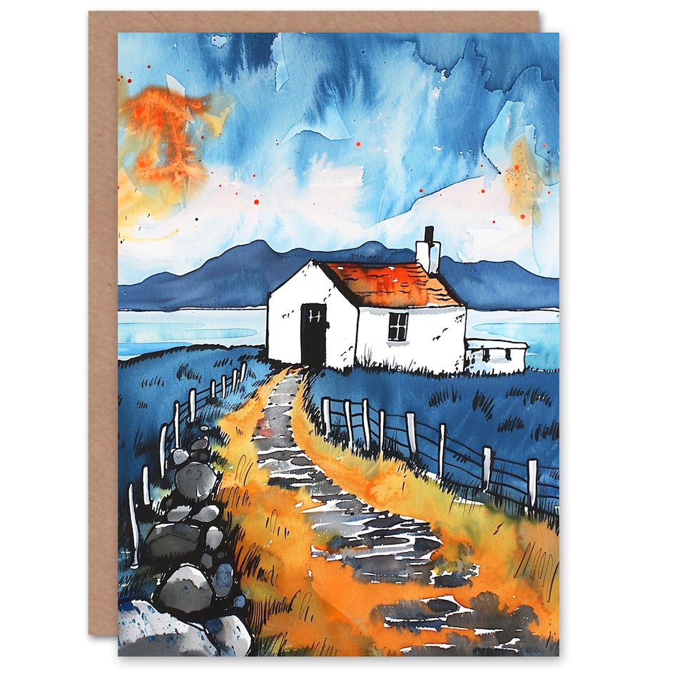 image 1 of Isle Harris White Cottage Scotland Seaside New Home Card