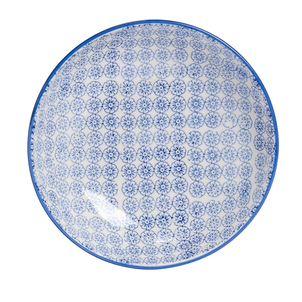 image 1 of Nicola Spring Hand-Printed Pasta Bowls - 22cm - Navy - Pack of 6 | Blue | Blue