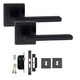 image 1 of Golden Grace Leon Design Straight Door Handles on Square Rose in Matt Black Finish with 64mm 3 Lever Mortise Lock and Key Hole Black