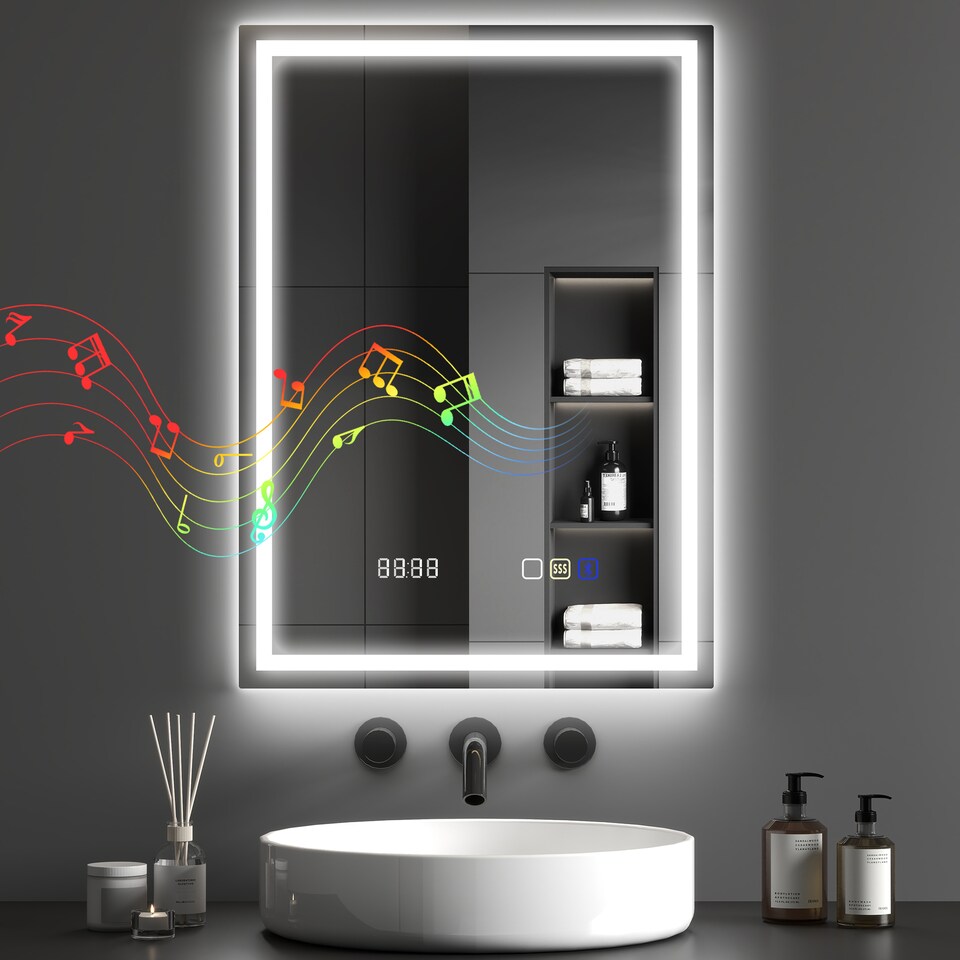 image 1 of HOMCOM 500 x 700 mm Bluetooth LED Bathroom Mirror, Illuminated Backlit Vanity Mirror with 3 Colours Dimmable, Clock, Anti-Fog, Memory Function, Touch Sensor, IP44 | Silver