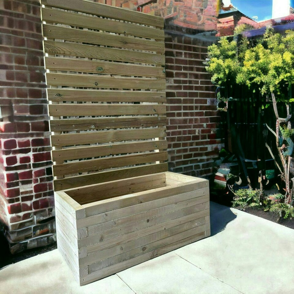 image 1 of Norfolk Planter and Trellis (Pack of 2) - Wood - L120 x W40 x H120 cm Brown