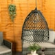 image 2 of ValueLights Battery Operated Outdoor Black Rattan Hanging Pendant Garden Pergola Light