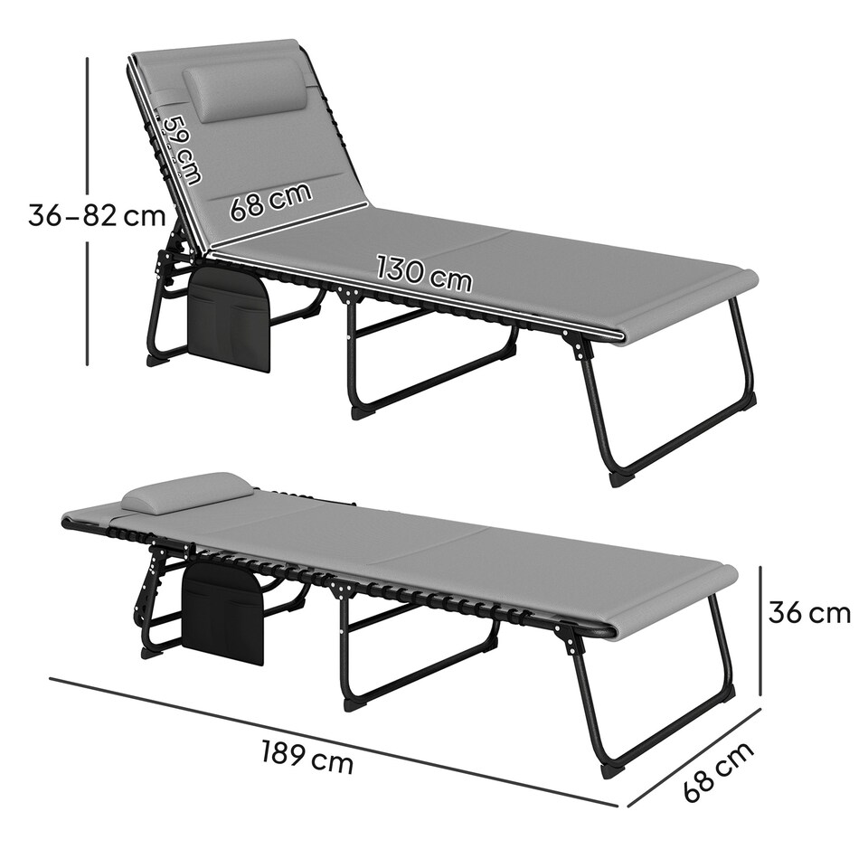 image 1 of Outsunny Folding Sun Loungers Set of 2, Reclining Sun Bed, Black 