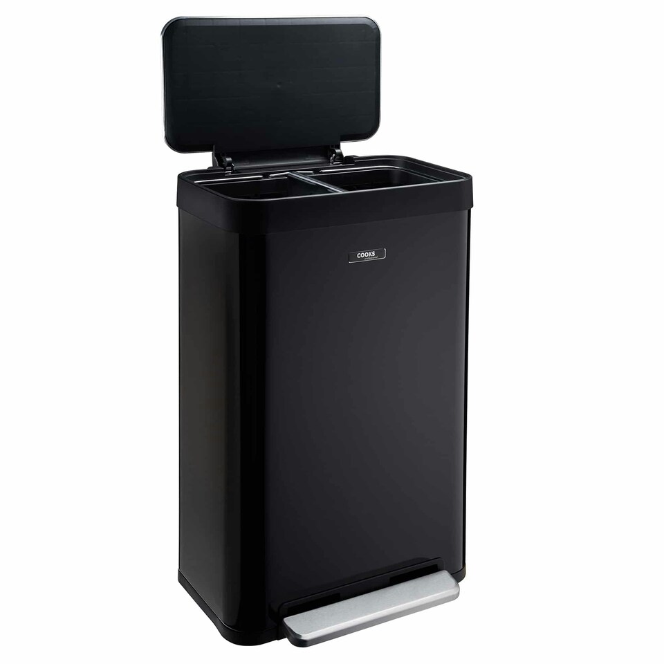 image 1 of Cooks Professional X-Large Pedal Bin 65L - Stainless Steel Handsfree Kitchen Recycling Waste Dustbin - Matt Black Black