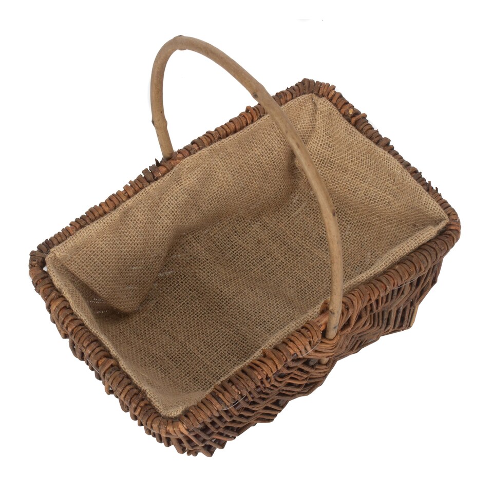 image 1 of Large Rectangular Unpeeled Willow Garden Trug With Hessian Lining | Brown | Brown | Large