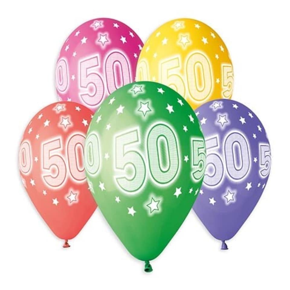 image 1 of Assorted Colour Cosmic Stars Age 50 Latex Balloons 33cm / 13 in - Pack of 6