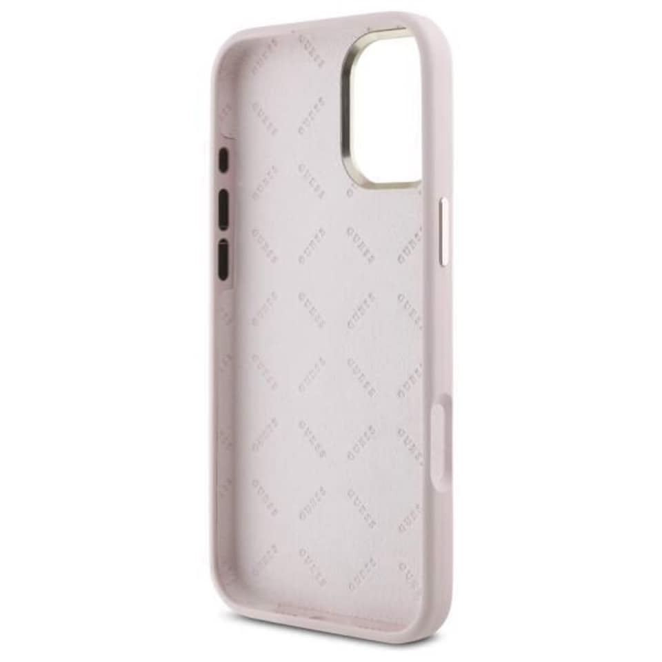 image 1 of Guess Script Metal Logo & Frame Silicone Case for iPhone 16 6.1 Pink - GUHCP16SSMBSLP