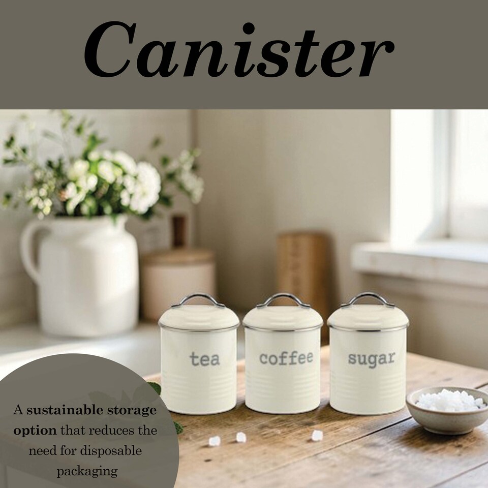 image 1 of Apollo Round Cream Kitchen Storage Canister Set of 3 Airtight Tea Coffee Sugar Containers Farmhouse Style Jars with Lids