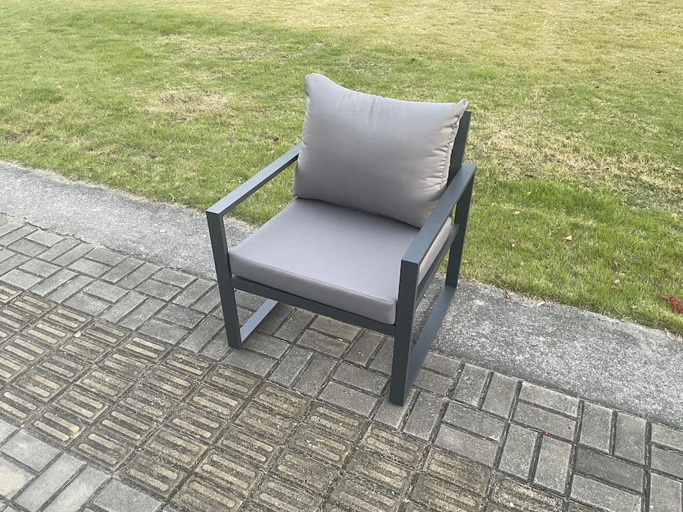 image 1 of Fimous Aluminium Outdoor Garden Furniture Set 9 Seater Garden Sofa with Oblong Coffee Table Big Footstool Side Table Dark Grey