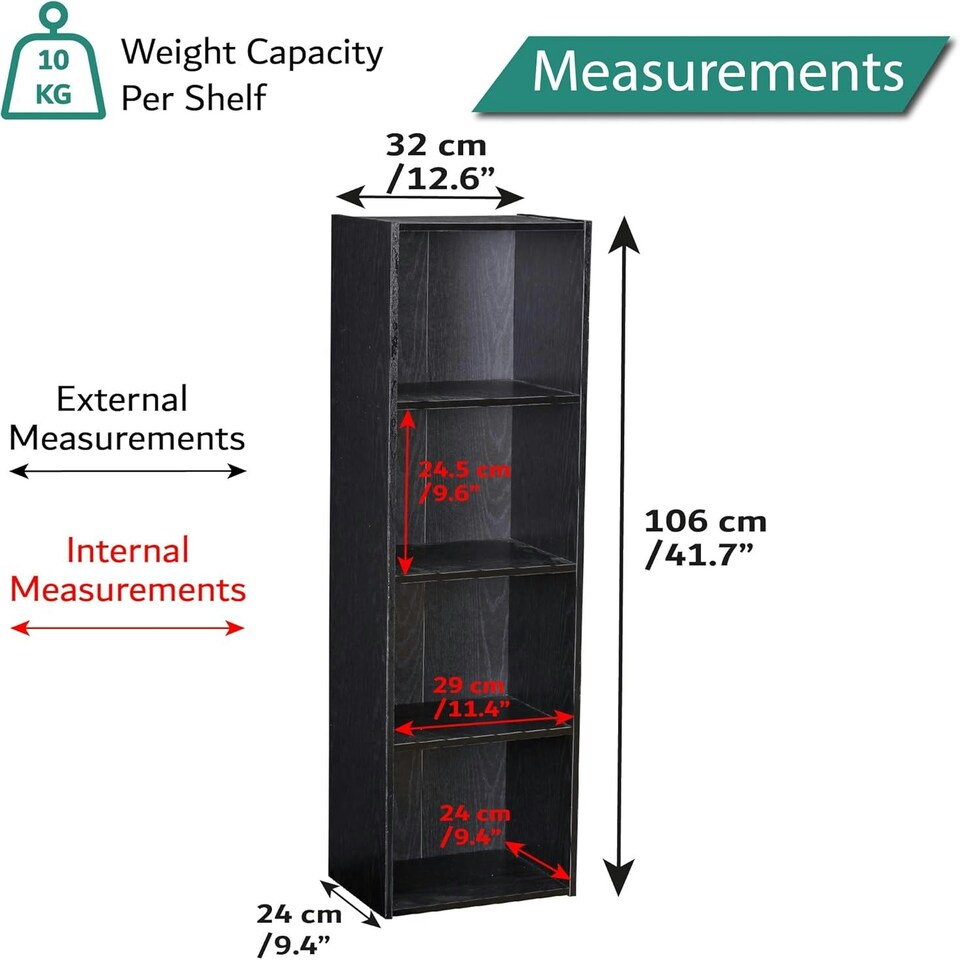 image 1 of 4 Cube Bookshelf Black Wooden Storage Organizer Wood Shelving Unit Open Bookcase Shelf