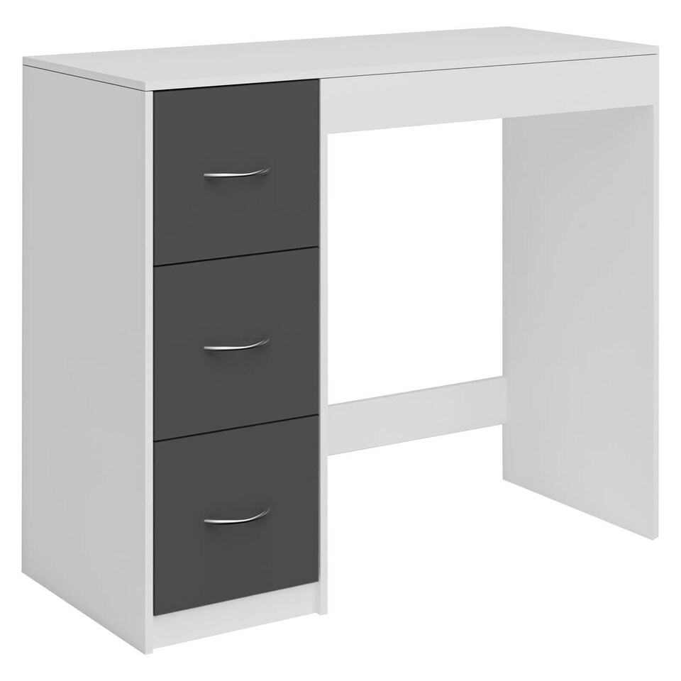 image 1 of 3-Drawer Wooden Desk and Dressing Table - Multi-Functional, 79.5x93x40 cm | White | White & Black | 22.5 x 43.5 x 98.5 | 1