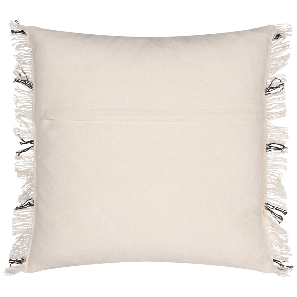 image 1 of Yard Beni Check Fringed Cushion, Natural/Black, 45 x 45cm