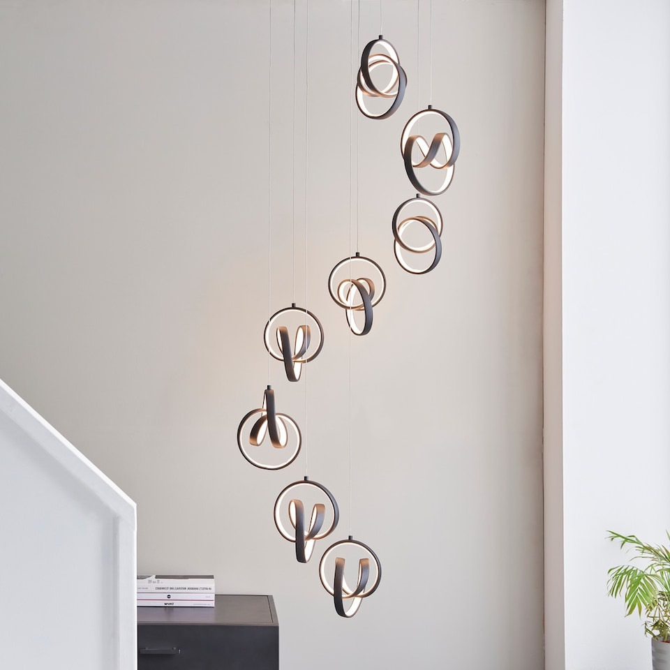 image 1 of Cosma Modern Designer Integrated LED Cluster Drop Pendant 8 Light Textured Black Finish