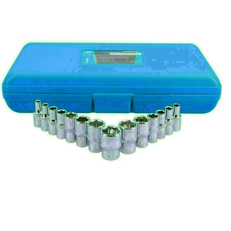image 1 of 38pc 1/4" Drive Metric Socket Accessory Bit Ratchet Extension 4mm - 14mm TE550