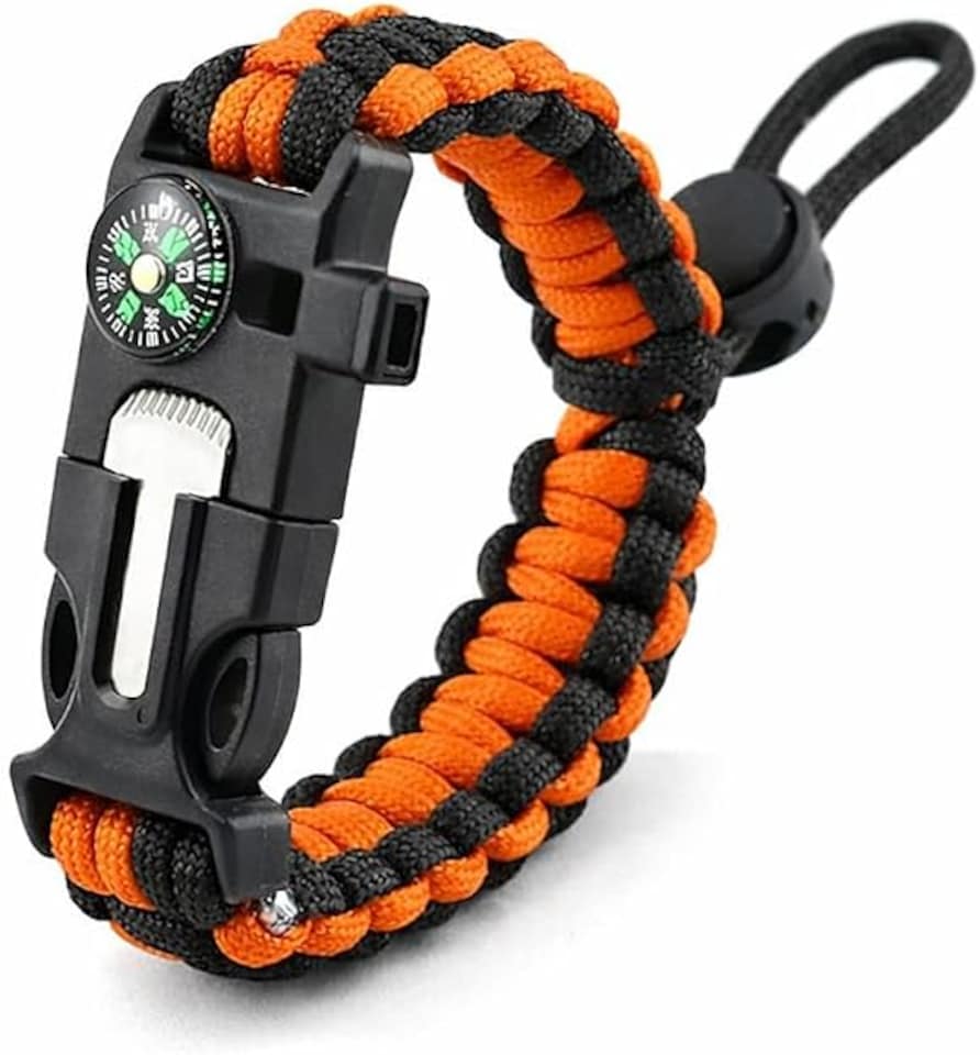 image 1 of 2 Pair Paracord Survival Bracelets with Flint Fire Starter, Whistle and Compass, Outdoor Camping, Hiking, Bushcraft Gear