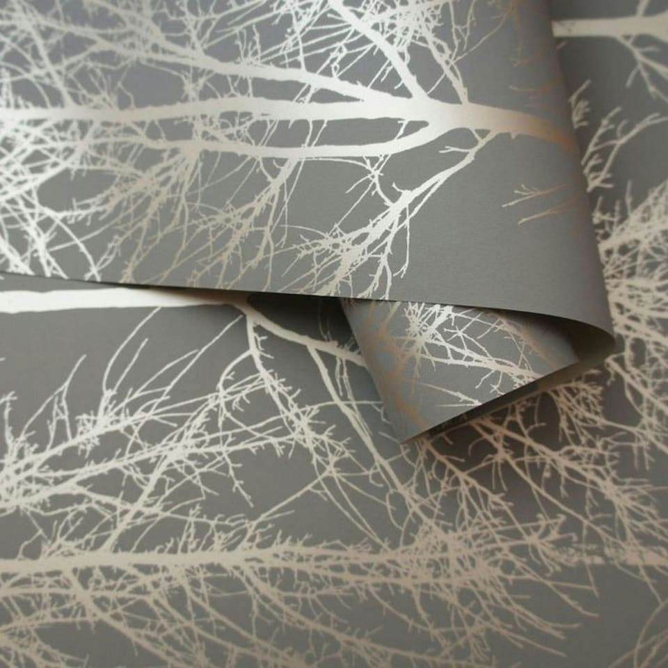 image 1 of Holden Décor Rhea Zandra Trees Wallpaper - Dark Grey/Rose Gold - 32.1ft x 21in | Grey
