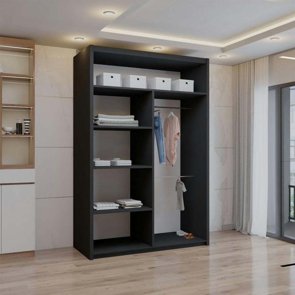 image 1 of Sliding wardrobes 4U Modern Full Mirror Sliding Door Wardrobe Multi Size & Color Options - 120cm Black | Black 120cm