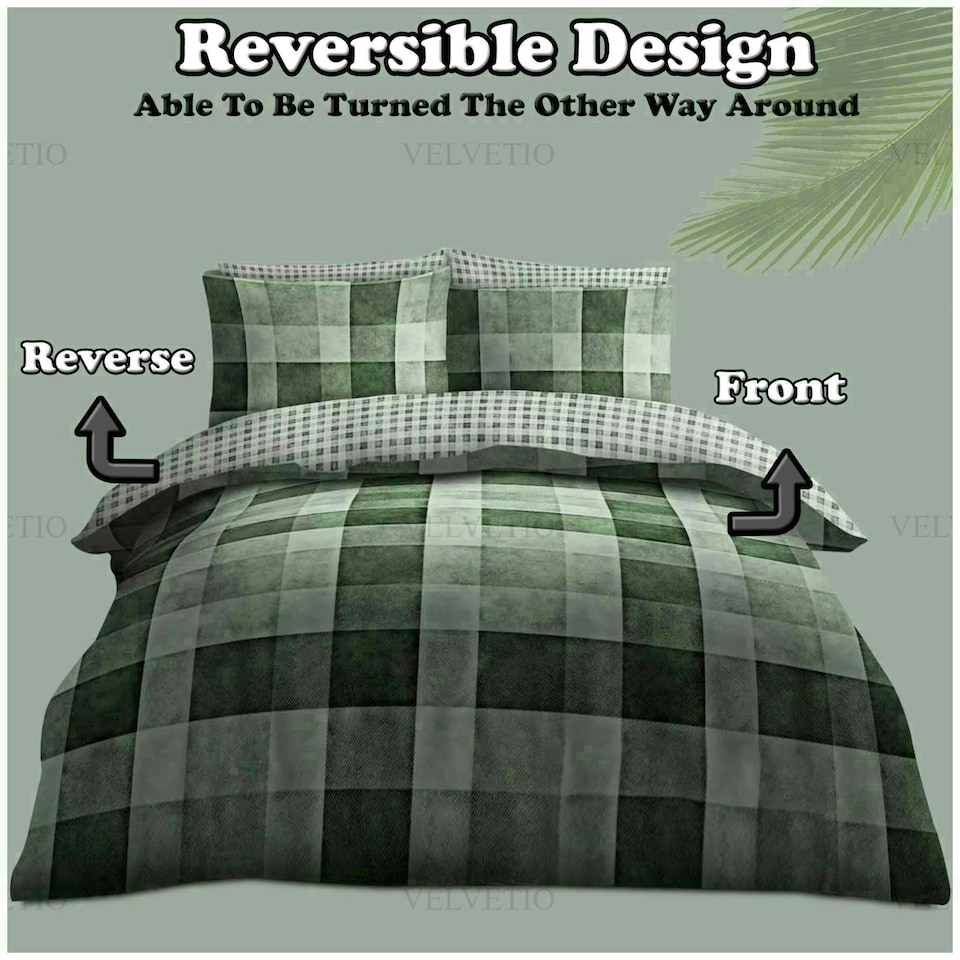 image 1 of VELVETIO Denim Check Printed Duvet Cover Set Reversible Polycotton Beddings Red | King