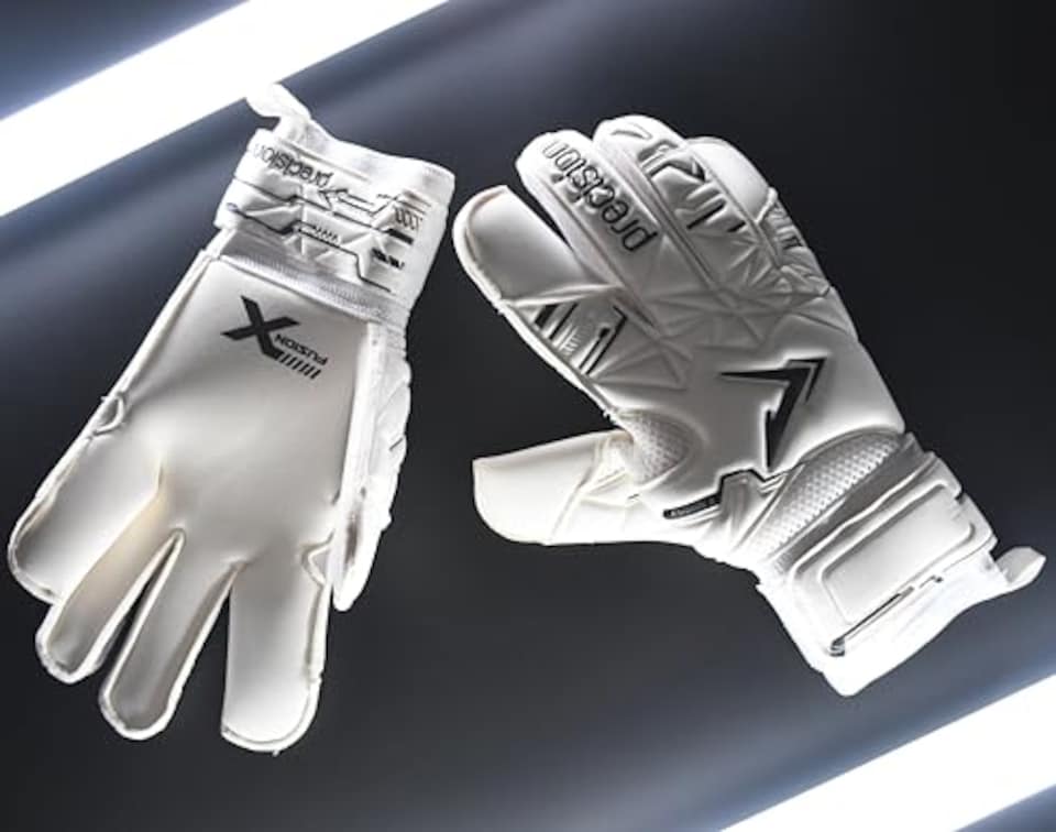 image 1 of Precision Fusion X Pro Classic Hybrid Giga Goalkeeper Gloves, 4mm Giga Latex, Hybrid Cut, Enhanced Wrist Support, Breathable Mesh, White Black, 7