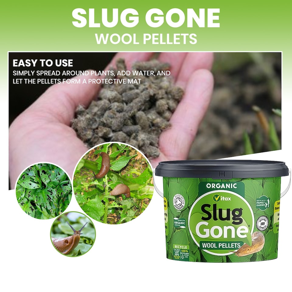 image 1 of Vitax Slug Gone 5L Natural Wool Pellets for Organic Gardens Protect Plants from Slugs & Snails Improves Soil & Plant Health | Brown