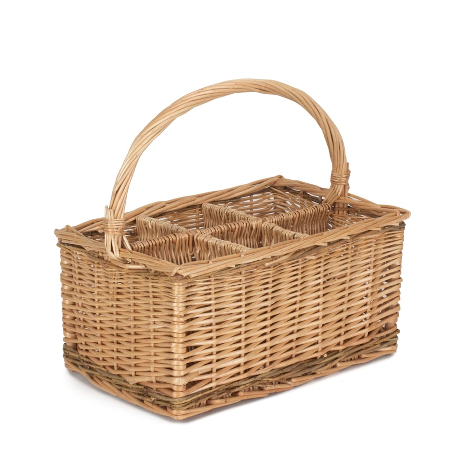 image 1 of Wicker 6 Bottle Steamed 2 Tone Bottle Carrier