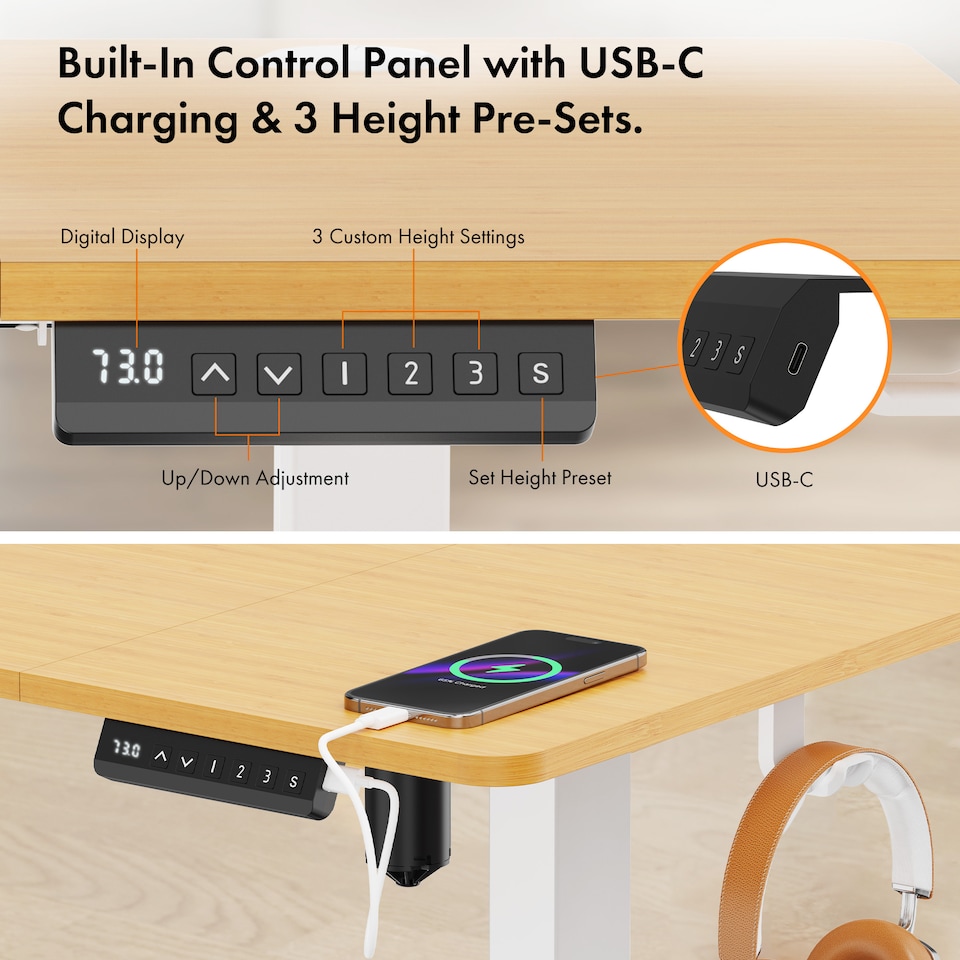 image 1 of Vonhaus Light Wood Maple Effect Electric Standing Desk 140x60cm