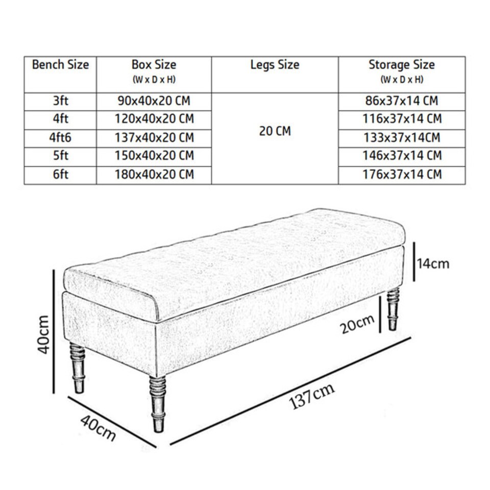 image 1 of 137cm Safar Plain Ottoman Storage Bench -Naples Shoes Bench with Black Turned Wooden Legs - Black Upholstery Footstool Storage