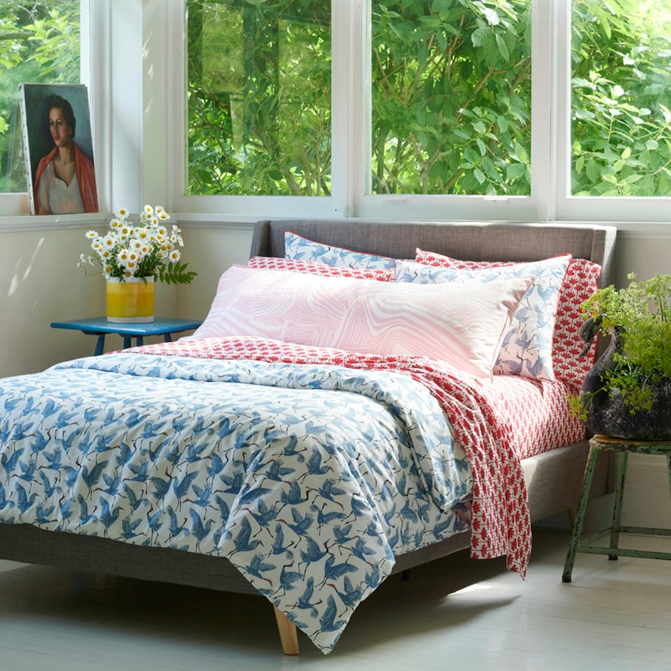 image 1 of Blue Family of Cranes Duvet Cover Set Blue Double Blue | Double