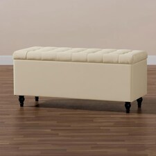 137cm Cubed Ottoman Storage Box,Cream Velvet Upholstered Chesterfield Storage Ottoman Box with Wooden Legs