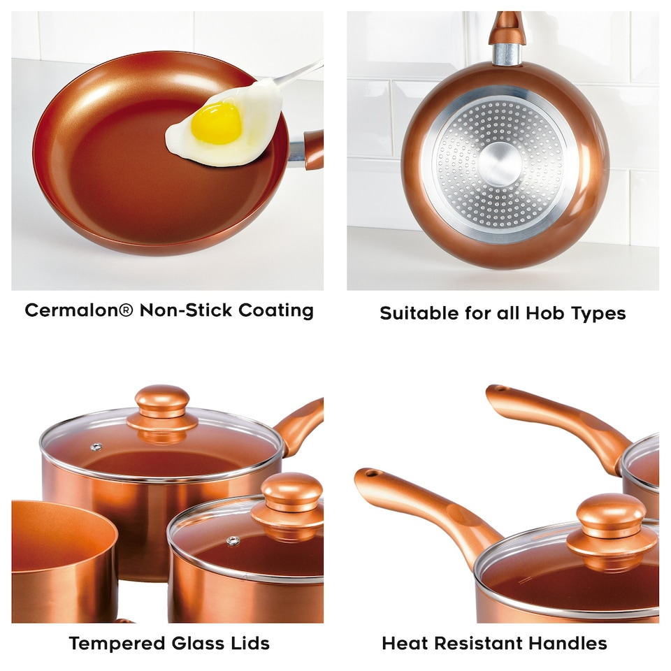 image 1 of Cermalon 5 Piece Copper Non Stick and All Hob Compatible Cookware Pan Set