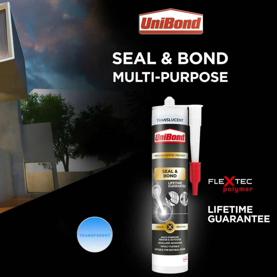 image 1 of Unibond Seal & Bond Sealant Cartridge Translucent Multi-Purpose Adhesive, 291g